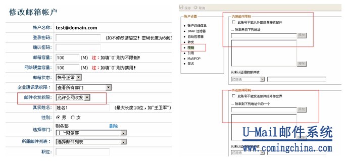 U-Mail郵件系統收發權限管理圖